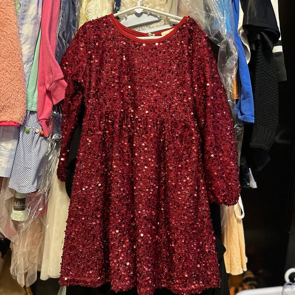 Elegant Sequin Kids Dress - Red